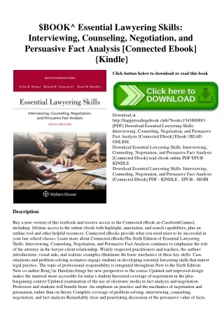 $BOOK^ Essential Lawyering Skills Interviewing  Counseling  Negotiation  and Persuasive Fact Analysis [Connected Ebook]