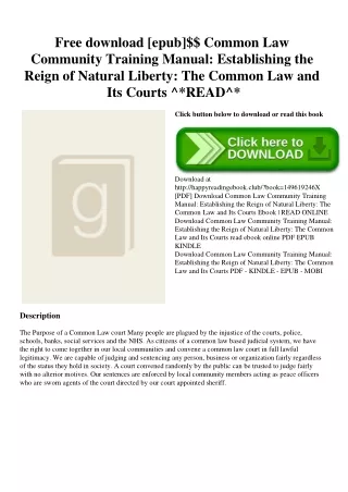Free download [epub]$$ Common Law Community Training Manual Establishing the Reign of Natural Liberty The Common Law and