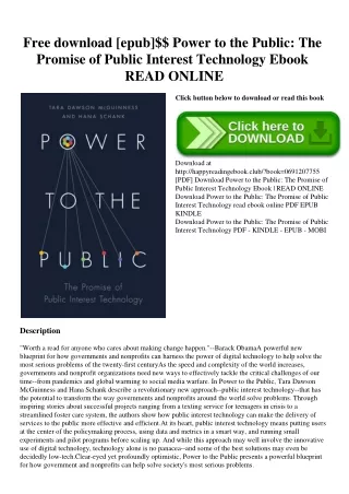 Free download [epub]$$ Power to the Public The Promise of Public Interest Technology Ebook READ ONLINE