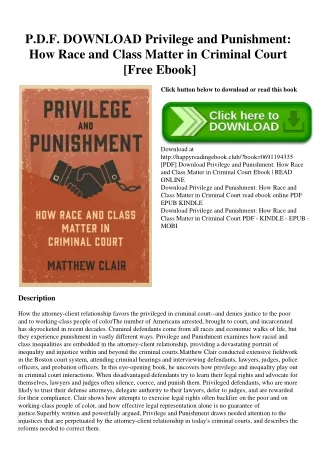 P.D.F. DOWNLOAD Privilege and Punishment How Race and Class Matter in Criminal Court [Free Ebook]