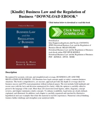 {Kindle} Business Law and the Regulation of Business ^DOWNLOAD EBOOK^