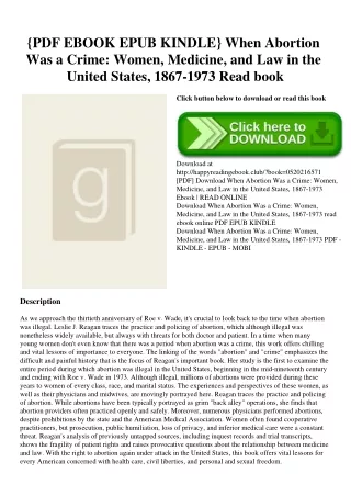 {PDF EBOOK EPUB KINDLE} When Abortion Was a Crime Women  Medicine  and Law in the United States  1867-1973 Read book