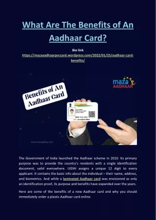 Benefits of An Aadhaar Card