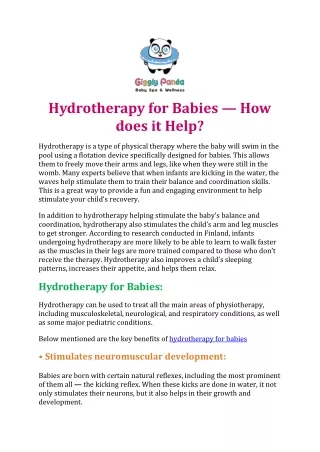 Hydrotherapy for Babies