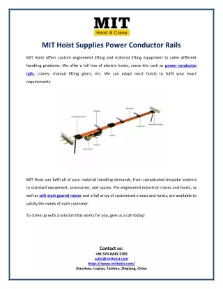 MIT Hoist Supplies Power Conductor Rails