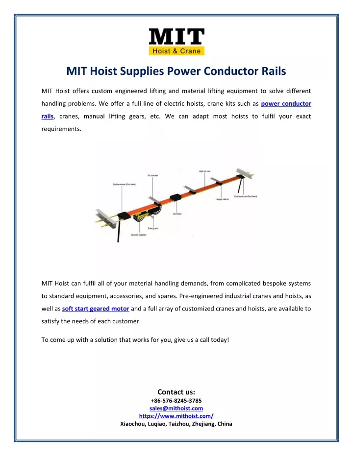 mit hoist supplies power conductor rails