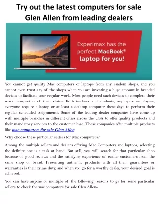Try out the latest computers for sale Glen Allen from leading dealers