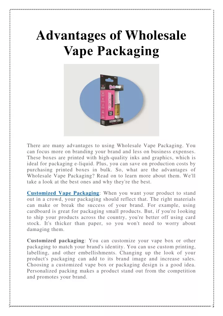 advantages of wholesale vape packaging