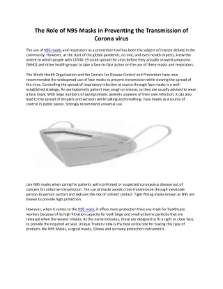 The Role of N95 Masks in Preventing the Transmission of Corona virus