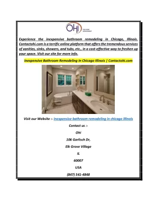 Inexpensive Bathroom Remodeling In Chicago Illinois  Contactohi.com