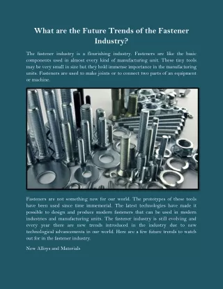 what are the future trends of the fastener