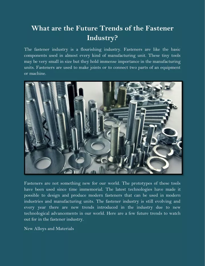 what are the future trends of the fastener