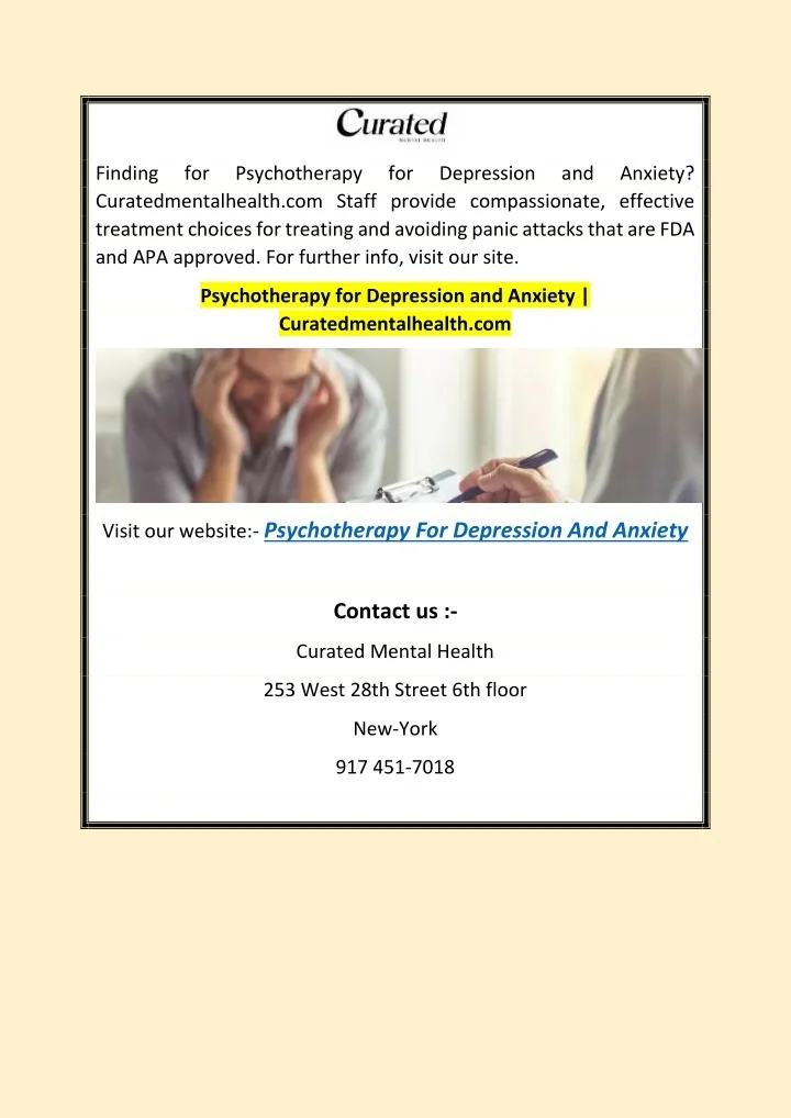 PPT - Psychotherapy for Depression and Anxiety | Curatedmentalhealth ...