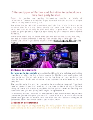 Different types of Parties and Activities to be held on a bay area party busses-converted