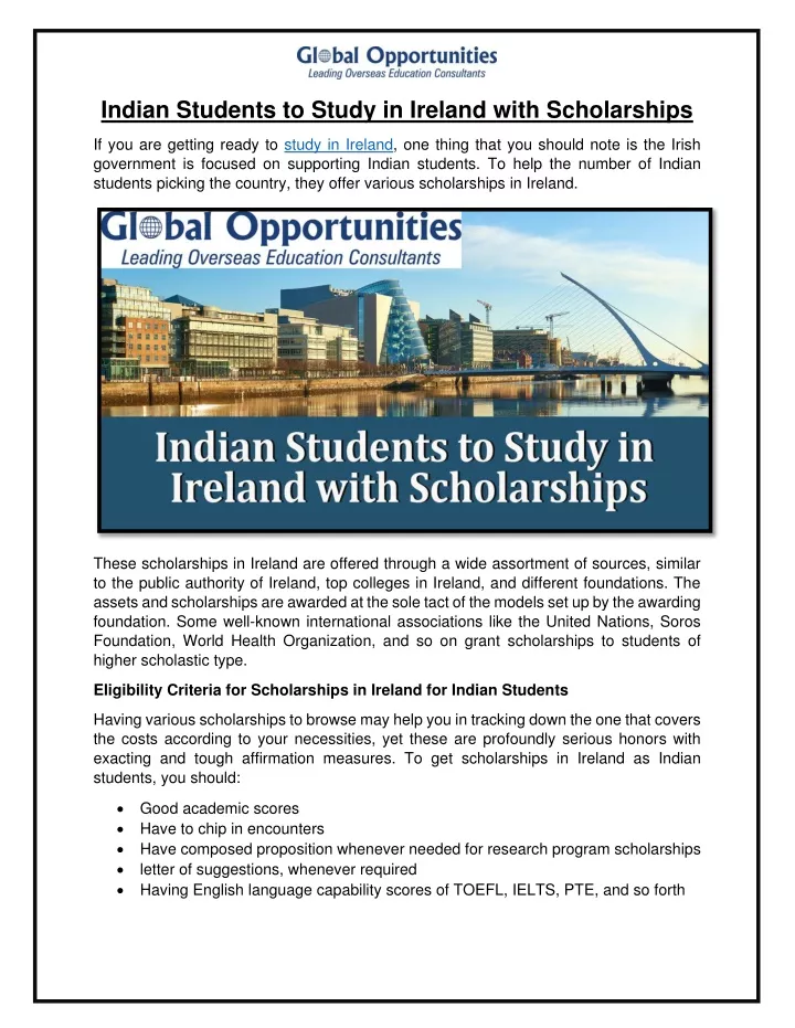 indian students to study in ireland with
