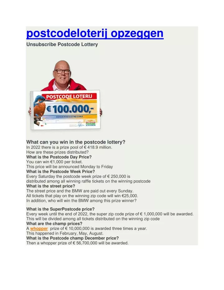 postcodeloterij opzeggen unsubscribe postcode