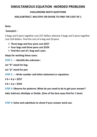 simultaneous equation worded problems