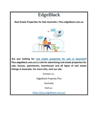 Real Estate Properties for Sale Australia  Plus.edgeblack.com.au