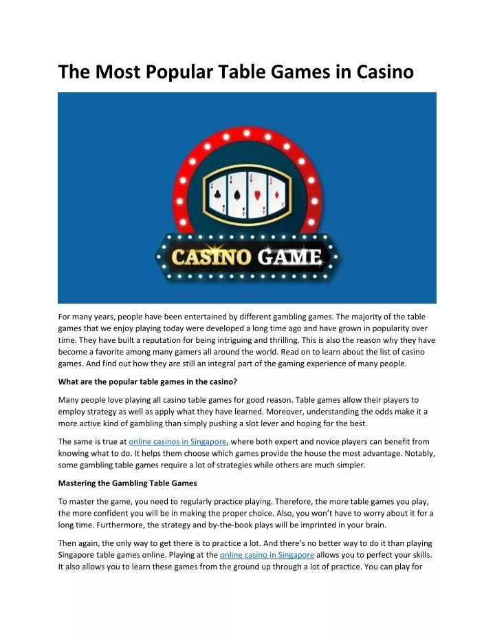the most popular table games in casino