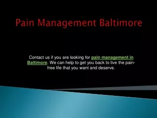 Pain Management Baltimore