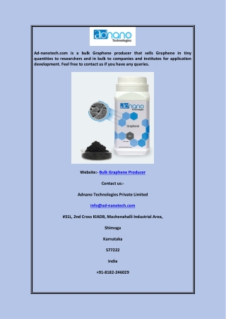 ad nanotech com is a bulk graphene producer that