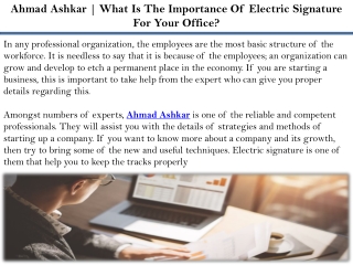 ahmad ashkar what is the importance of electric