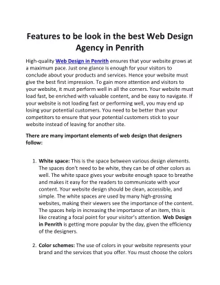 Features to be look in the best Web design agency in Penrith