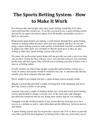 the sports betting system how to make it work