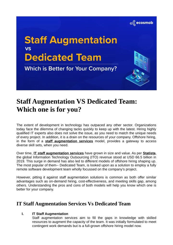 staff augmentation vs dedicated team which