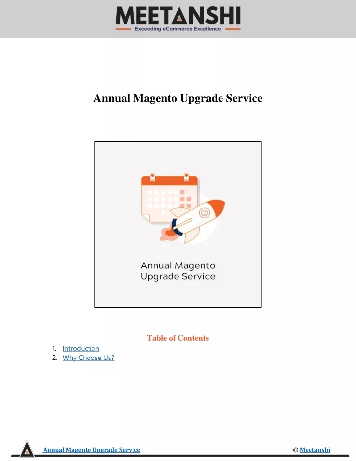 annual magento upgrade service table of contents