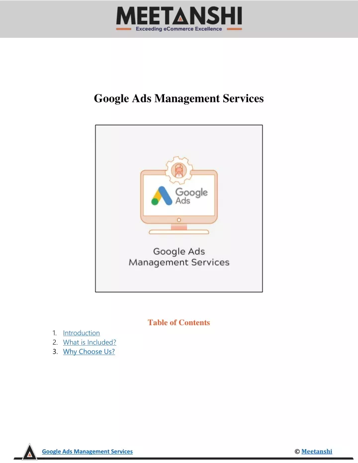 google ads management services table of contents