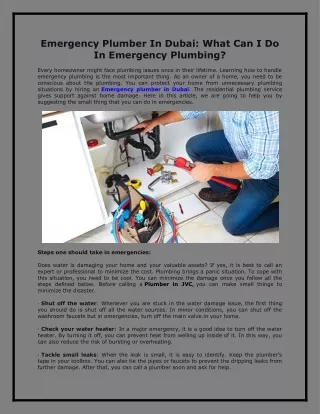 Emergency Plumber In Dubai: What Can I Do In Emergency Plumbing?