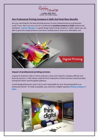 Hire Professional Printing Company In Delhi And Grab More Benefits