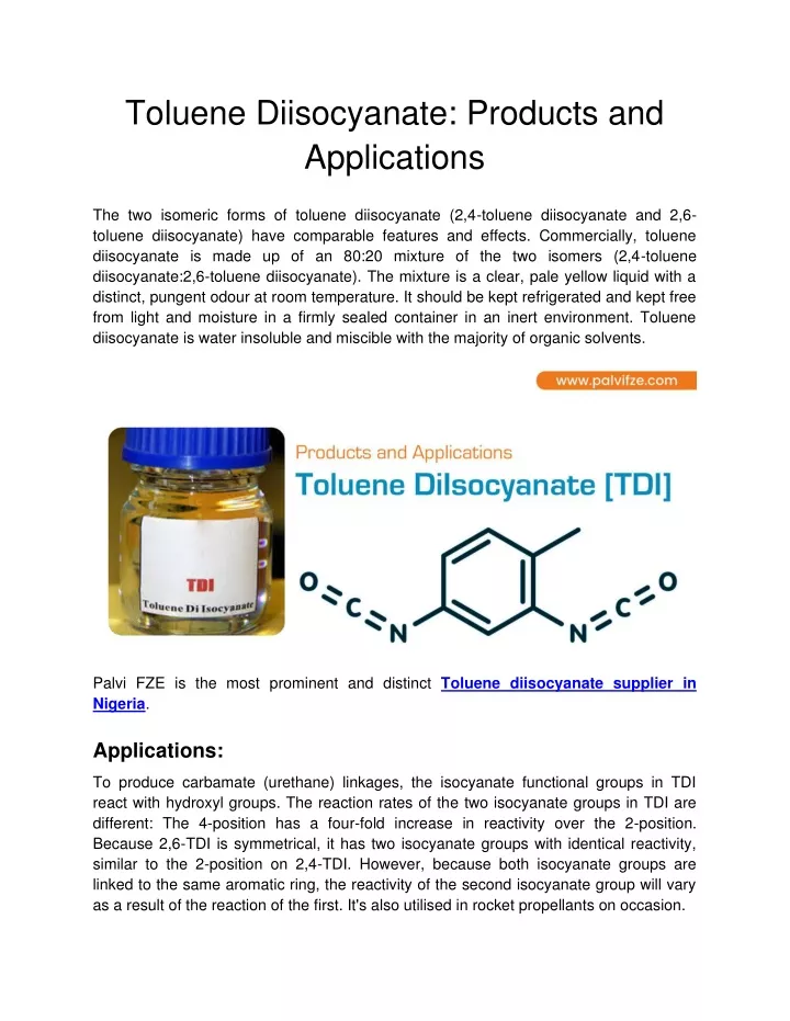 toluene diisocyanate products and applications
