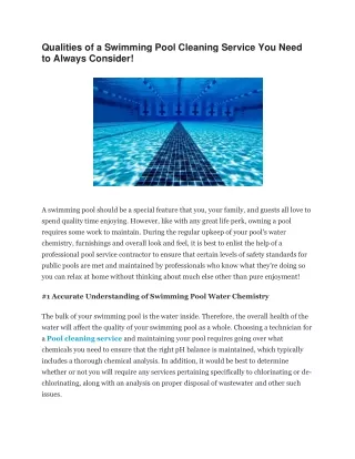 Qualities of a Swimming Pool Cleaning Service You Need to Always Consider-converted