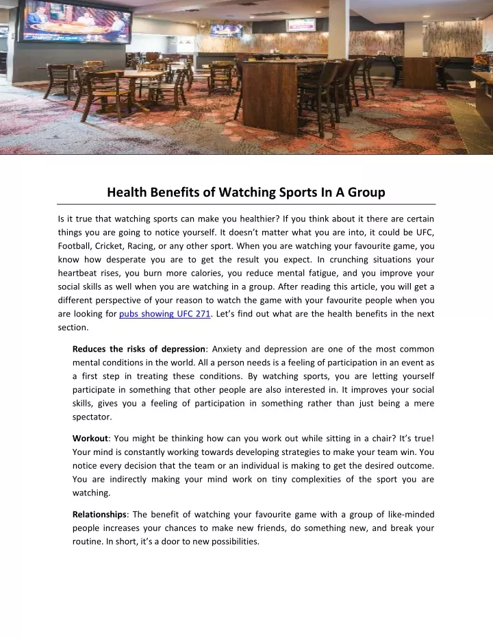 health benefits of watching sports in a group