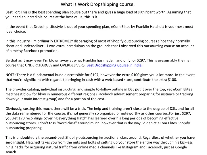 what is work dropshipping course