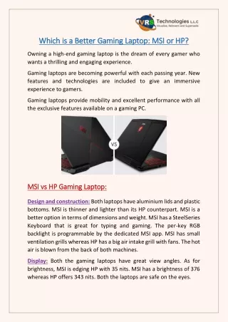 which is a better gaming laptop msi or hp which