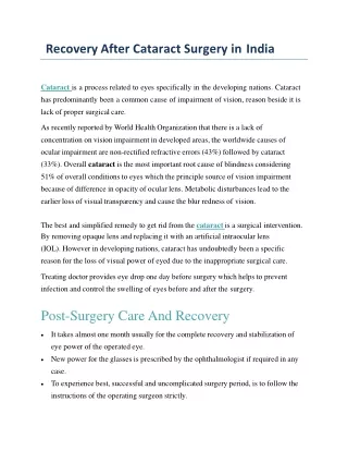 Recovery After Cataract Surgery in India - Ojaseyehospital