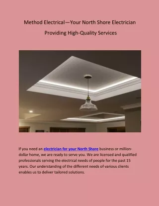Method Electrical—Your North Shore Electrician Providing High-Quality Services