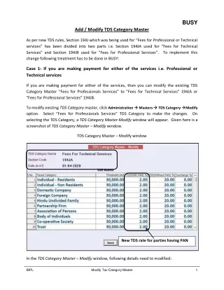 Add or Modify TDS Category Master - Busy
