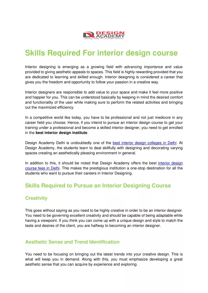 skills required for interior design course