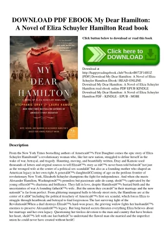 DOWNLOAD PDF EBOOK My Dear Hamilton A Novel of Eliza Schuyler Hamilton Read book