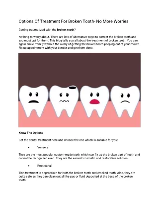 Options Of Treatment For Broken Tooth- No More Worries