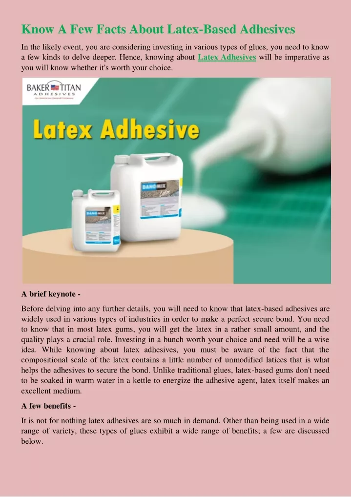 know a few facts about latex based adhesives