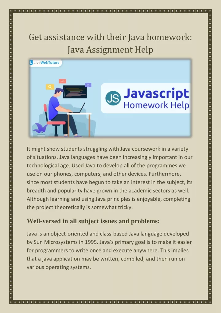 get assistance with their java homework java
