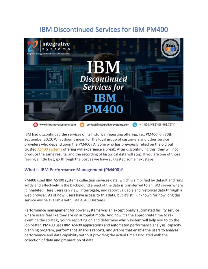 ibm discontinued services for ibm pm400