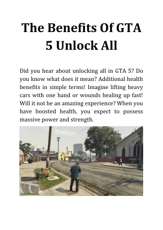 The Benefits Of GTA 5 Unlock All