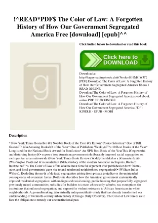 !^READPDF$ The Color of Law A Forgotten History of How Our Government Segregated America Free [download] [epub]^^