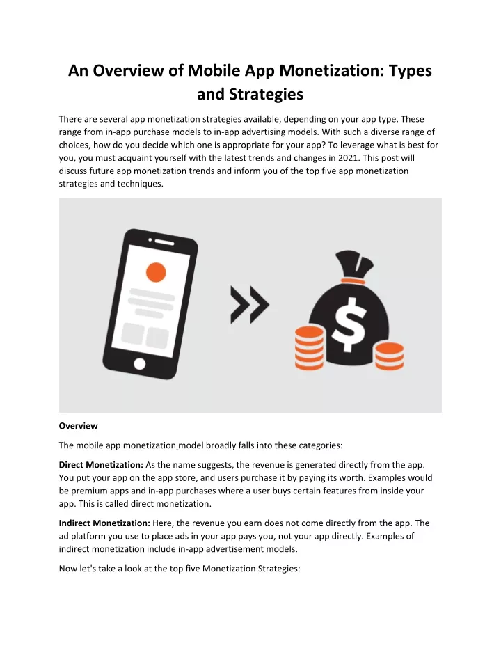 an overview of mobile app monetization types